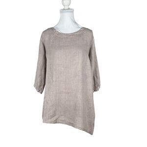 Ellamoda Size S Oversized Beige Asymmetrical Lagenlook Linen Tunic Top Cutout